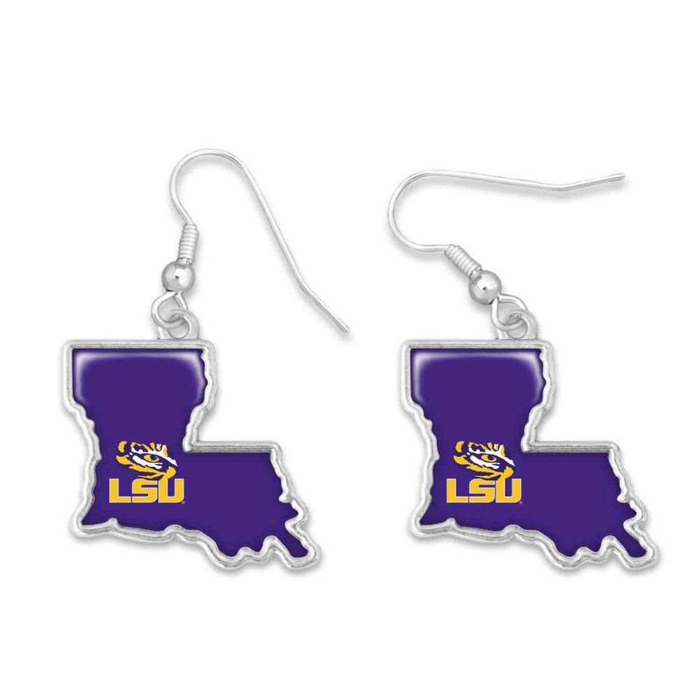 LSU Tigers State of Mine Earrings- Louisiana Shaped Earrings